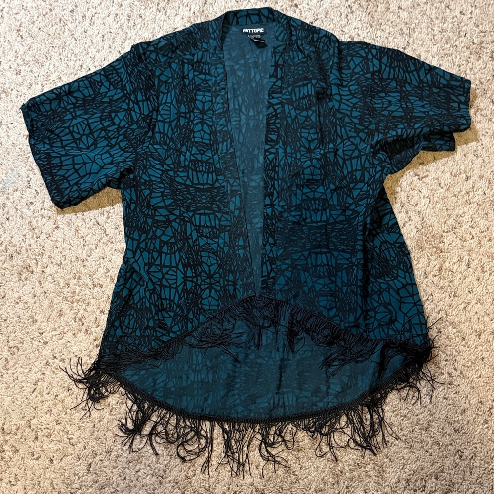 Hot Topic Teal and Black Fringe Jacket